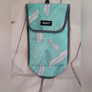 PackIt Teal Leaf Print Wine Bag